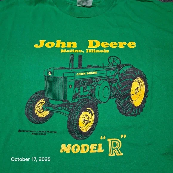 Vintage John Deere Model R T Shirt Green Size XL Hanes 50/50 90s Single Stitch - Picture 2 of 10